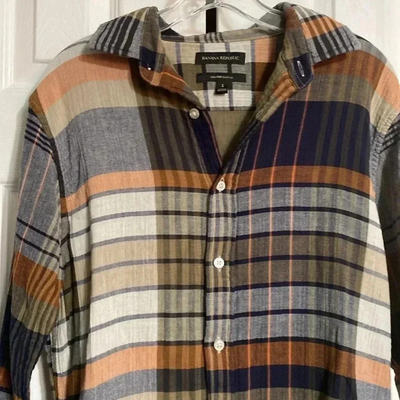 Banana Republic mens plaid cotton button down untucked slim fit shirt size SMALL - Picture 5 of 12